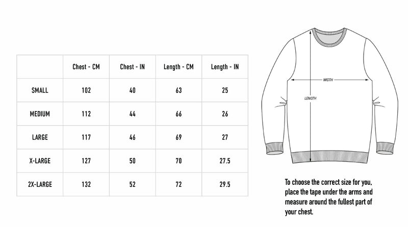 Size chart for Spectrum Crewneck - Heather Grey